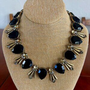Chloe & Isabel Deco Necklace Gold Tone Crystal Black Faceted Stone Bib Statement